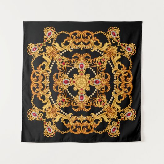 Tenture Design d'écharpe en soie avec pierres de gemme en  (Devant (Horizontal))