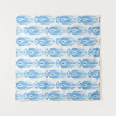 Tenture Design Motif Ikat Blanc Bleu (Devant (Horizontal))