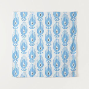 Tenture Design Motif Ikat Blanc Bleu