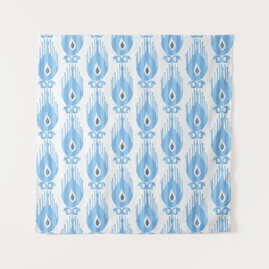 Tenture Design Motif Ikat Blanc Bleu (Devant)