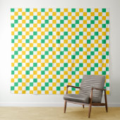Tenture Dessin à carreaux jaune blanc vert (En situation (horizontale))