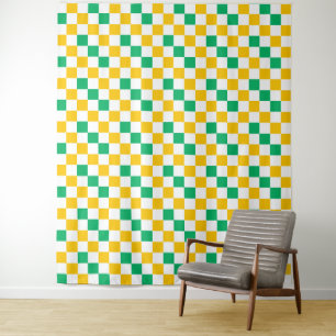 Tenture Dessin à carreaux jaune blanc vert