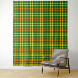 Tenture Dessin à carreaux tartan vert jaune orange
