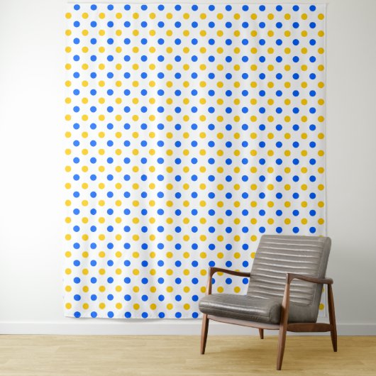 Tenture Dessin à points blancs bleus jaunes (En situation)