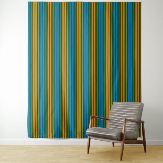 Tenture Dessin à rayures verticales vert orange bleu (En situation)