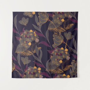 Tenture Dessin Abstrait de fleurs et de feuilles sur un or
