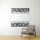 Tenture dessin animé blanc noir Abstrait fleurs design flo (En situation)