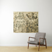 Tenture Dessin blanc noir antique d'astrologie du SOLEIL (En situation (horizontale))