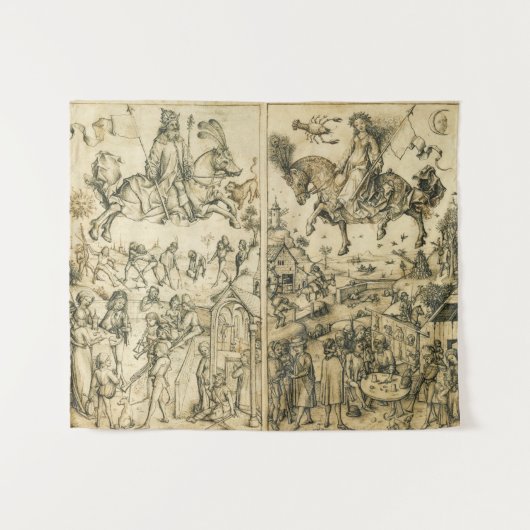 Tenture Dessin blanc noir antique d'astrologie du SOLEIL (Devant (Horizontal))