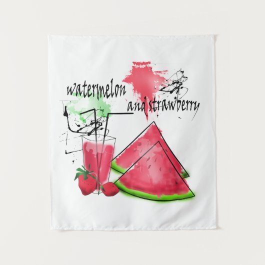 Tenture Dessin d'aquarelle de pastèque et fraises (Devant)