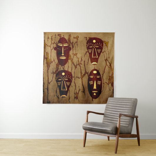 Tenture Dessin d'art facial tribal africain vintage abstra (En situation)