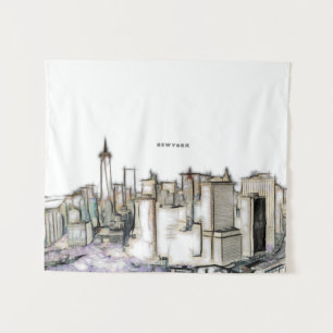 Tenture Dessin de la skyline de la ville de New York