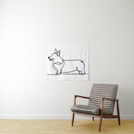 Tenture Dessin de ligne de corgi (En situation (horizontale))
