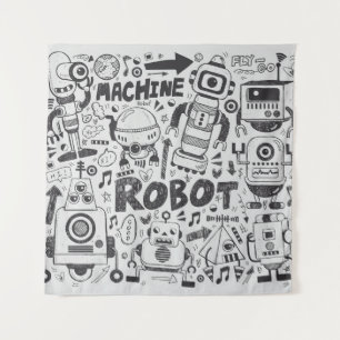 Tenture Dessin de l'illustrateur de robots à doodles