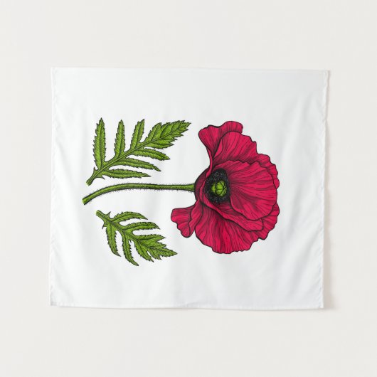 Tenture Dessin de pavot rouge 3 (Devant (Horizontal))