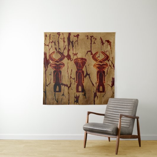 Tenture Dessin de silhouette tribale africaine abstraite  (En situation)