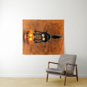 Tenture Dessin d'Halloween au chat effrayé sur Citrouille (En situation (horizontale))