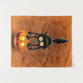 Tenture Dessin d'Halloween au chat effrayé sur Citrouille (Devant (Horizontal))