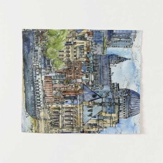 Tenture Destinations | Watercolor River Thames Waterfront (Devant (Horizontal))