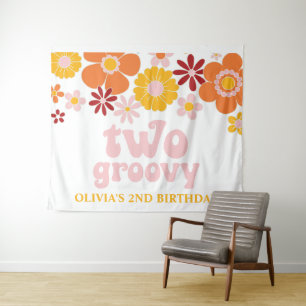 Tenture Deux bannières d'anniversaire florales rétro groov