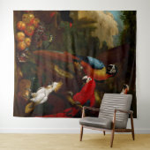 Tenture Deux Macaws un Cockatoo et une Jay aux fruits (En situation (horizontale))