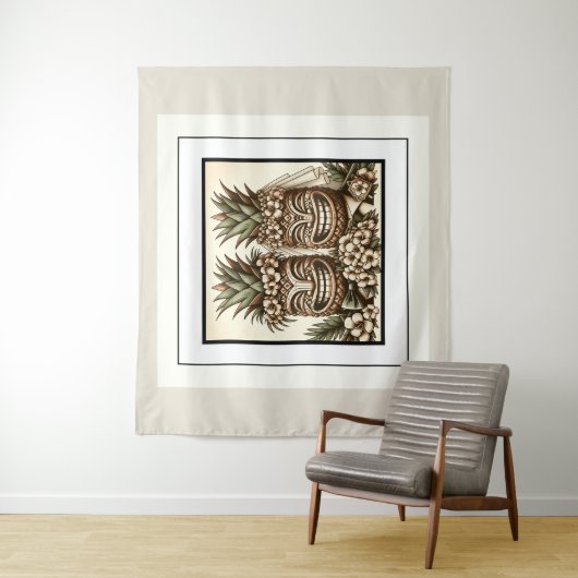 Tenture Deux mariés Gay Tête de Tiki Ananas Rétro Mariage  (En situation)