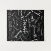 Tenture Deux noms couple motif monogramme noir gris blanc (Devant (Horizontal))