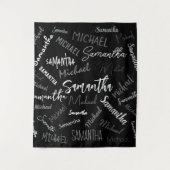 Tenture Deux noms couple motif monogramme noir gris blanc (Devant)