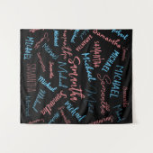 Tenture Deux noms couples motif monogramme bleu rose clair (Devant (Horizontal))