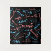 Tenture Deux noms couples motif monogramme bleu rose clair (Devant)