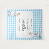 Tenture Deux oies bleues 2e anniversaire fond d'accueil (Devant (Horizontal))