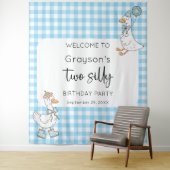 Tenture Deux oies bleues 2e anniversaire fond d'accueil (En situation)