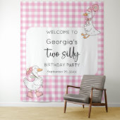 Tenture Deux oies soyeux rose 2e anniversaire Contexte de  (En situation)