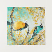Tenture Deux oiseaux assis sur la branche de l'arbre (Devant (Horizontal))
