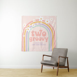Tenture DEUX Super Pastel arc-en-ciel 2E anniversaire Bann