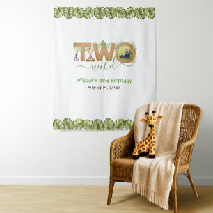 Tenture Deux Wild 2e Anniversaire Jungle Feuilles fond pho