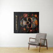 Tenture Dia de los Muertos peint crâne personnalisable (En situation (horizontale))