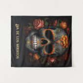 Tenture Dia de los Muertos peint crâne personnalisable (Devant (Horizontal))