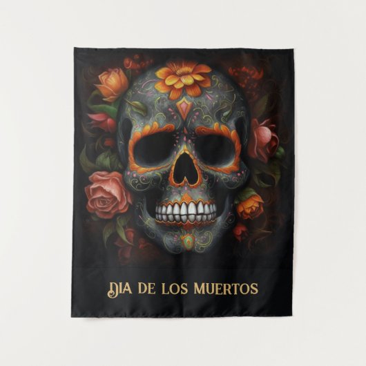 Tenture Dia de los Muertos peint crâne personnalisable (Devant)