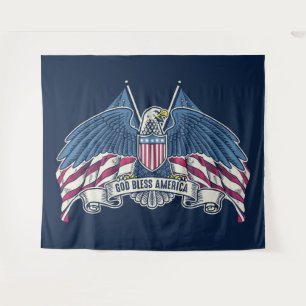 Tenture Dieu bénisse l'Amérique Aigle chauve et drapeau