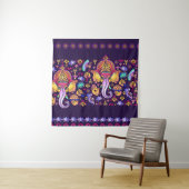 Tenture Dieu hindou Ganesha et symboles indiens en bande (En situation)