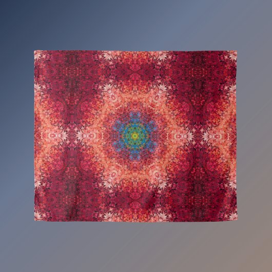 Tenture Digital Mandala Orange bleu et rouge