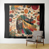 Tenture Dinde rétro boho patchwork d'automne (En situation (horizontale))