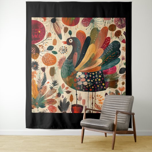 Tenture Dinde rétro boho patchwork d'automne (En situation)