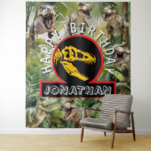 Tenture Dino Anniversaire de la fête (En situation)