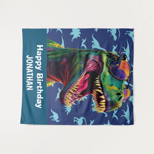 Tenture Dinosaur Cool T Rex Bleu fond (Devant (Horizontal))