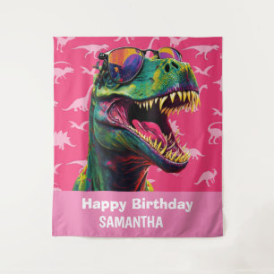 Tenture Dinosaur Cool T Rex Pink fond