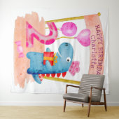 Tenture Dinosaur Cute Personnalisé pour Fille 2 Ans Annive (En situation (horizontale))