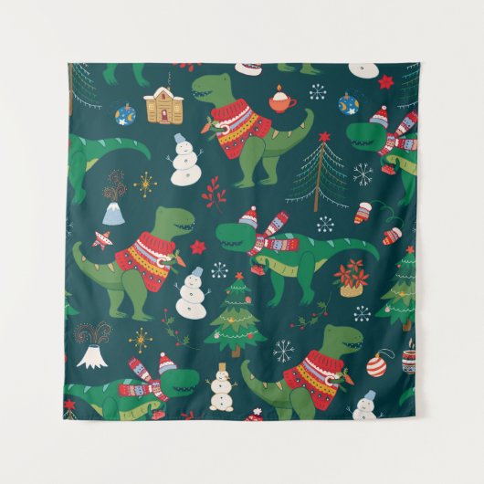 Tenture Dinosaur T-Rex : Nouvel An de Noël. (Devant)