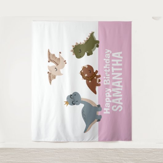 Tenture Dinosaure Boho rose (Devant)